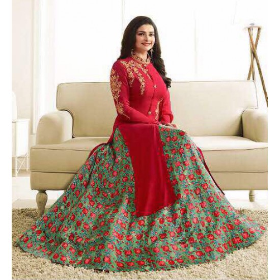 Red Printed Indian Dress Fancy Party Wear Suit