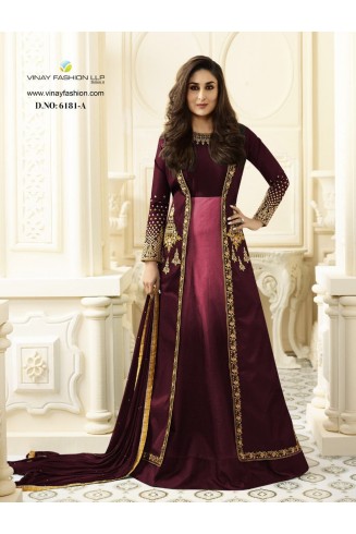 Plum Embroidered Anarkali Jacket Suit Indian Evening Dress