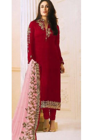 SAMBA RED GEORGETTE SUIT WITH HEAVY WORK DUPATTA