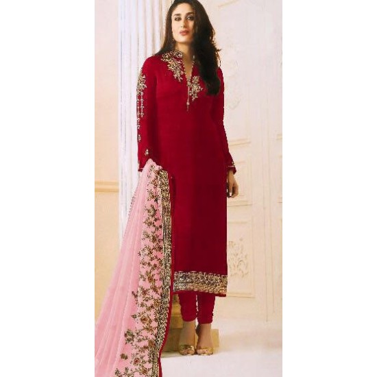 SAMBA RED GEORGETTE SUIT WITH HEAVY WORK DUPATTA