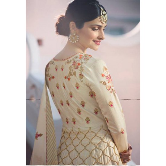Cream Embroidered Anarkali Suit Indian Embellished Gown