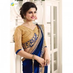 Blue Gold Designer Saree Indian Wedding Wear Blue Gold Designer Saree Indian Wedding Wear