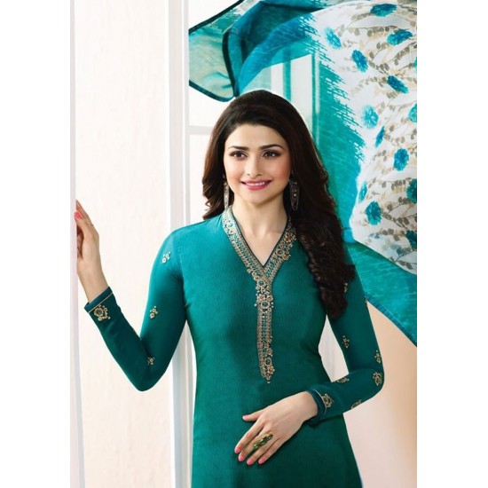 Green Teal Crepe Summer Party Indian Suit 