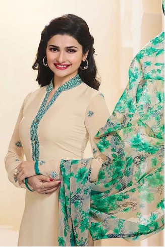 Cream Crepe Salwar Suit Designer Party Wear Dress