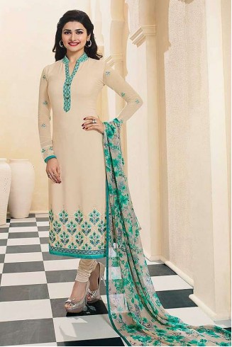 Cream Crepe Salwar Suit Designer Party Wear Dress