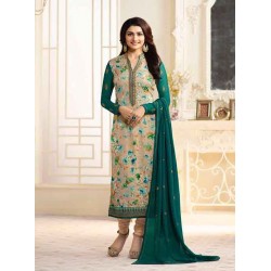 Beige Green Floral Dress Kurti Indian Churidar Salwar Suit  Beige Green Floral Dress Kurti Indian Churidar Salwar Suit