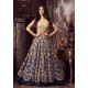 Blue & Gold Anarkali Gown Elegant Wedding Dress