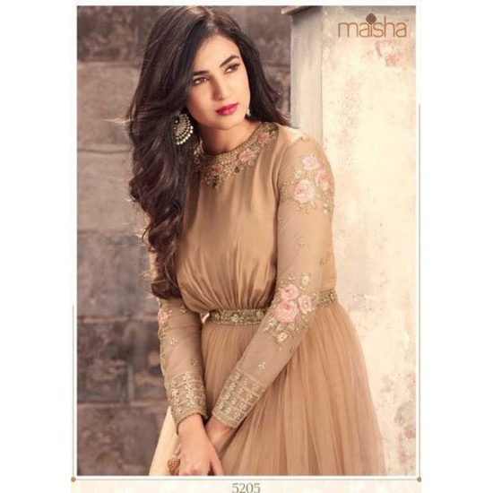 Brown Net Anarkali Dress Indian Party Gown
