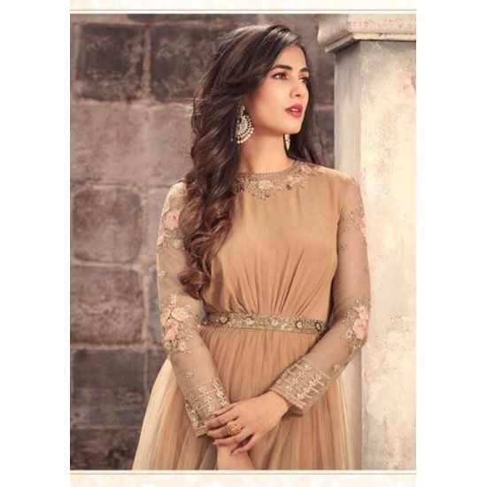 Brown Net Anarkali Dress Indian Party Gown