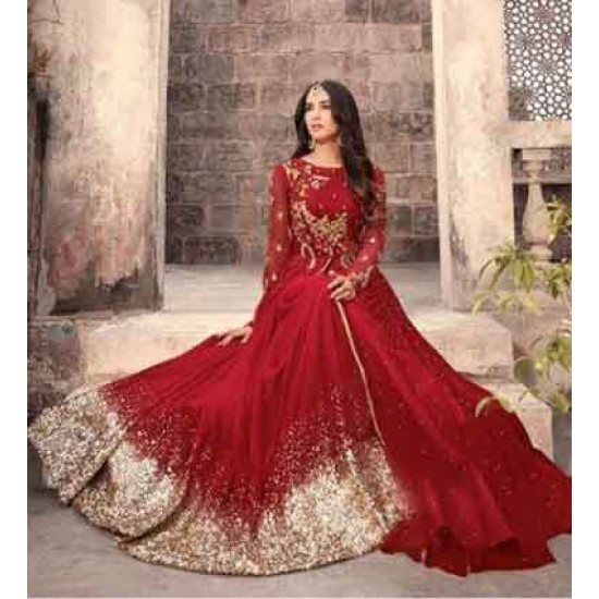 STUNNING RED LONG LENGTH WEDDING WEAR ANARKALI GOWN