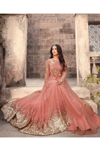 Pakistani Gown Peach Designer Anarkali Dress