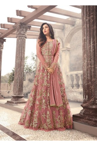 Peachy Pink Bridal Gown Indian Wedding Outfit
