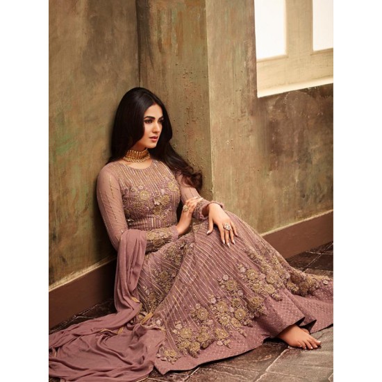 ASH PINK NET KURT STYLE INDIAN WEDDING GOWN