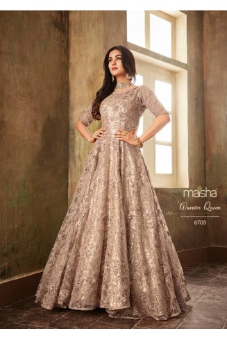 STUNNING NEW BEIGE HEAVY EMBELLISHED INDIAN WEDDING GOWN
