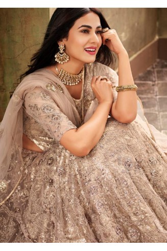 STUNNING NEW BEIGE HEAVY EMBELLISHED INDIAN WEDDING GOWN