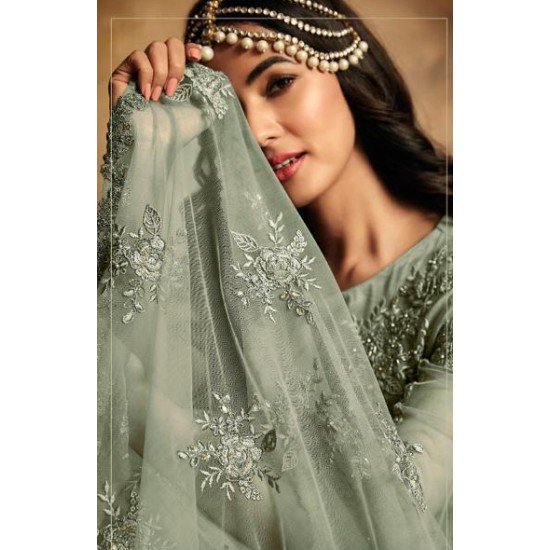 ASH GREEN INDIAN ETHNIC BRIDAL ANARKALI GOWN