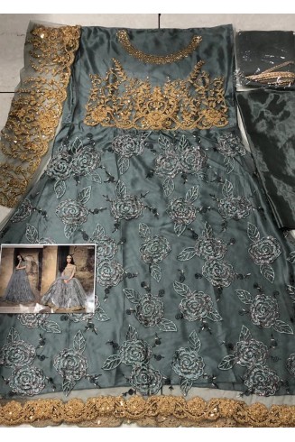 Grey Indian Designer Bridal Anarkali Dress