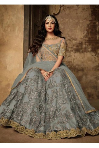 Grey Indian Designer Bridal Anarkali Dress
