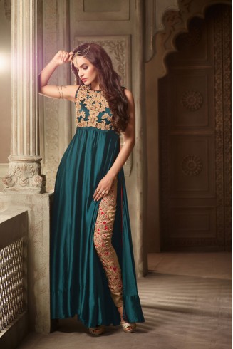 Green & Gold Anarkali Suit Pakistani Designer Wedding Outfit 