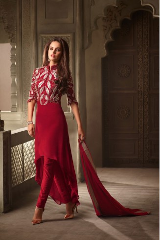Red Fancy Party Suit Indian Elegant Dress 