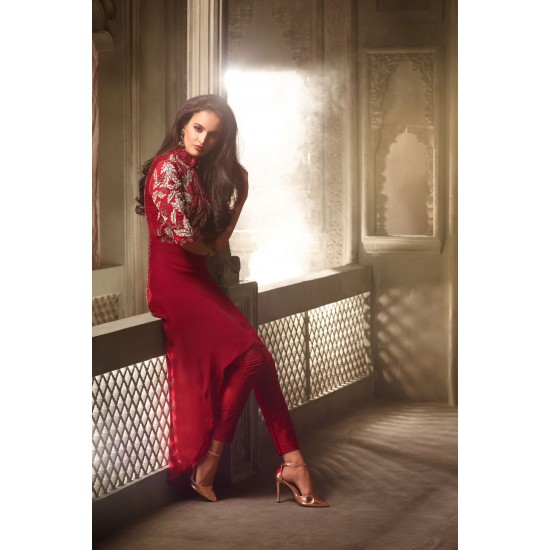 Red Fancy Party Suit Indian Elegant Dress 