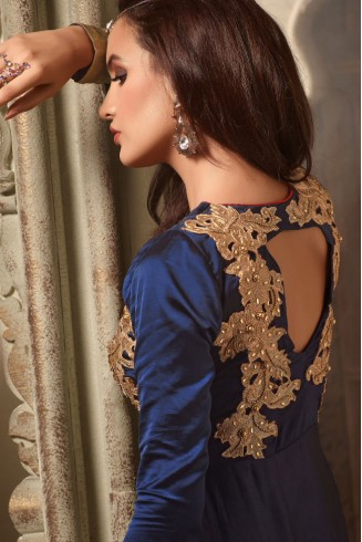 Navy Blue & Gold Indian Wedding Dress Embroidered Long Suit