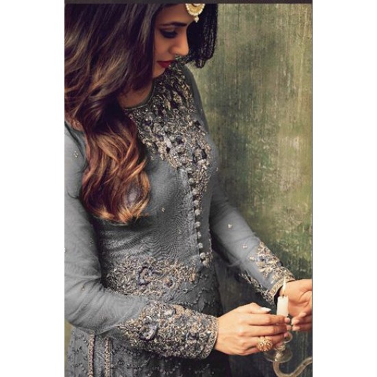 ZAC4707-D GREY INDIAN HEAVY EMBROIDERED WEDDING WEAR DRESS (3 weeks delivery)
