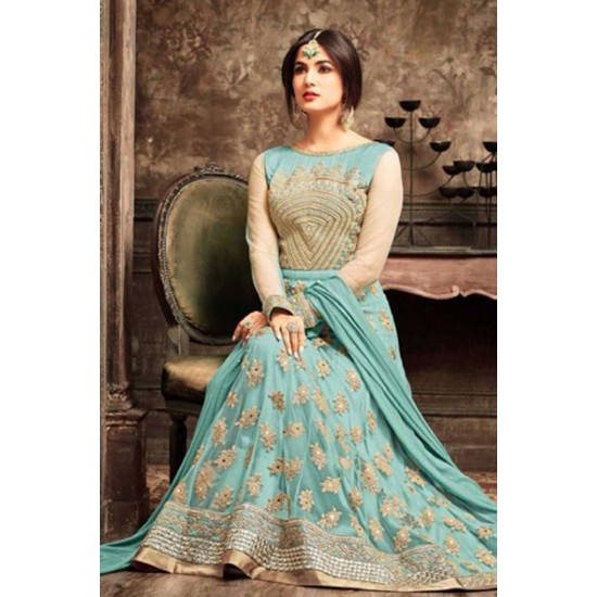 Turquoise Indian Ethnic Suit Embroidered Anarkali Dress