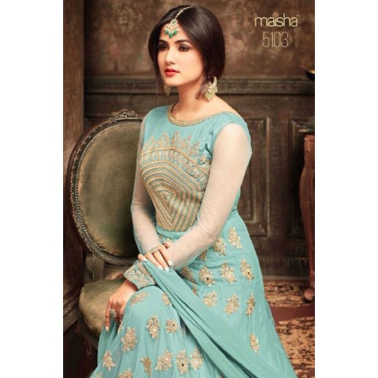 Turquoise Indian Ethnic Suit Embroidered Anarkali Dress
