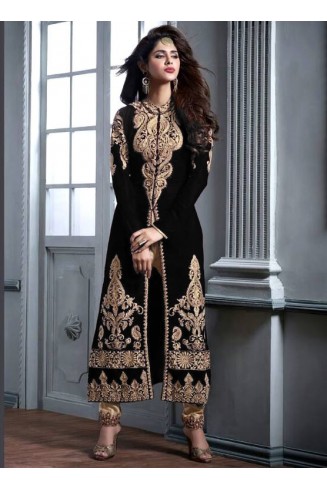 Black Heavy Embroidered Velvet Designer Salwar Kameez
