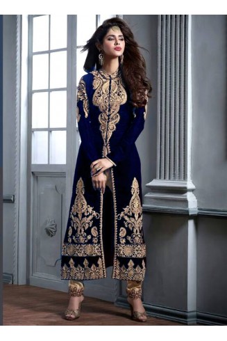 Navy Blue Premium Velvet Indian Party Wear Suit