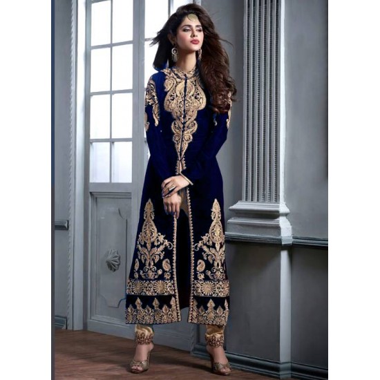 Navy Blue Premium Velvet Indian Party Wear Suit