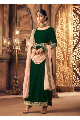 GREEN INDIAN DESIGNER FALKEN VELVET INDIAN SALWAR SUIT  ( 2-3 weeks delivery ) 