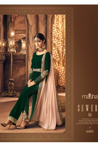 GREEN INDIAN DESIGNER FALKEN VELVET INDIAN SALWAR SUIT  ( 2-3 weeks delivery ) 