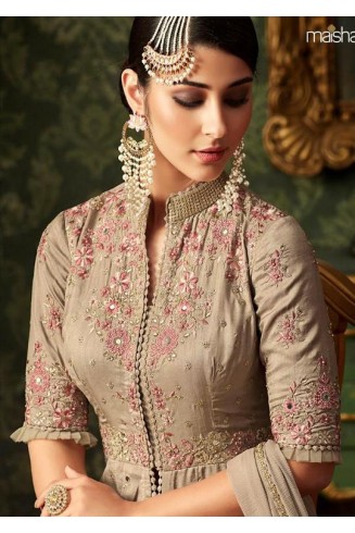  Beige Pakistani Wedding Party Bridesmaid Designer Gown 