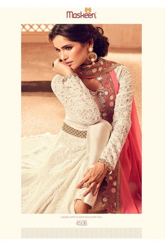 ZMS4506 WHITE MAISHA MASKEEN DESIGNER WEDDING WEAR GOWN