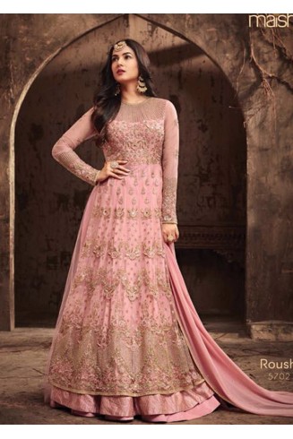 Pink Gold Embellished Evening Gown