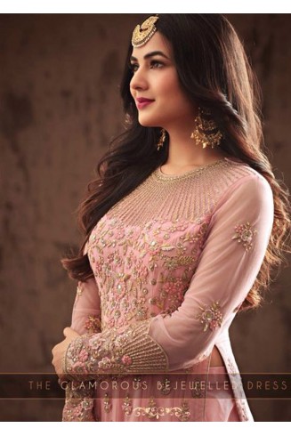 Pink Gold Embellished Evening Gown