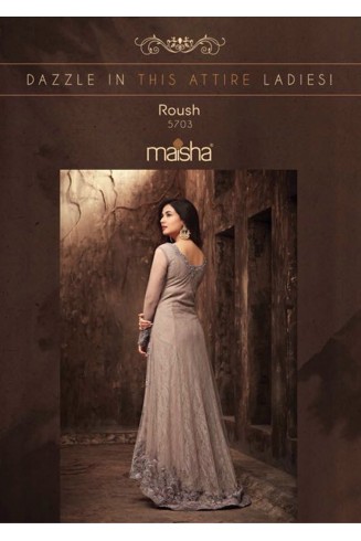 GREY BRONZE EMBELLISHED TAIL DESIGNER EVENING GOWN 