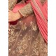 Gold & Pink Sequin Party Gown Indian Wedding Wear Slit Anarkali Suit