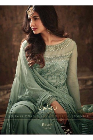 GREEN INDIAN WEDDING SHARARA GHARARA SUIT SEMI STITCHED ( DELIVERY IN 2 WEEKS )