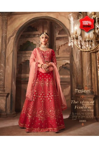 RED HEAVY EMBROIDERED INDIAN PUNJABI WEDDING LEHENGA 