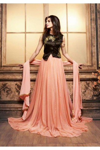 ZMS-3602 PEACH AND DARK GREEN MAISHA MASKEEN SEEP WEDDING WEAR ANARKALI SUIT