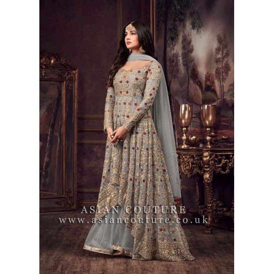 STUNNING INDIAN DESIGNER GREY LEHENGA GOWN 