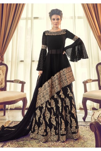 GLAMOROUS BLACK ASIAN WEDDING STYLE LEHENGA SKIRT DRESS 