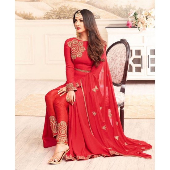 Red Reception Anarkali Suit Embroidered Slit Dress