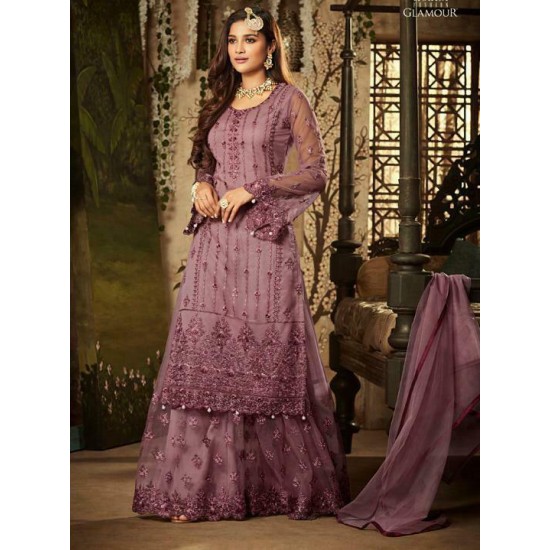 PURPLE INDIAN WEDDING WEAR SHARARA STYLE SUIT