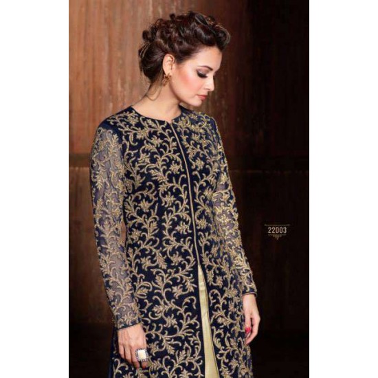 Beige and Navy Blue Indian Wedding Lehenga