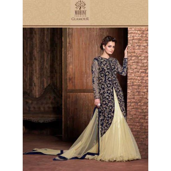 Beige and Navy Blue Indian Wedding Lehenga