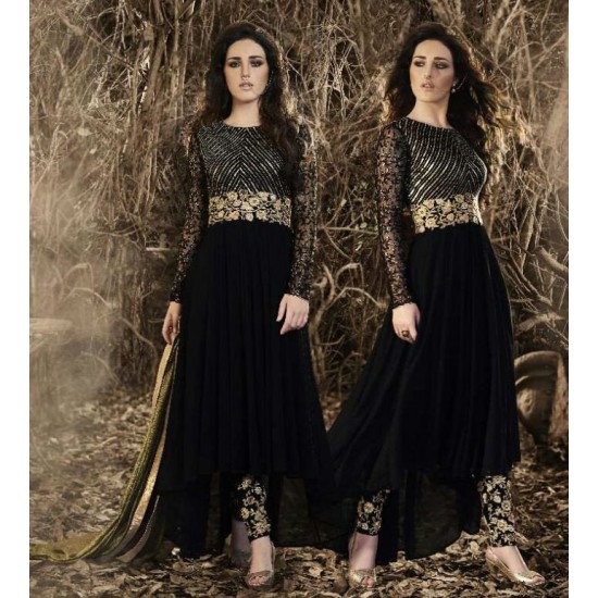 Black Embroidered Evening Party Dress